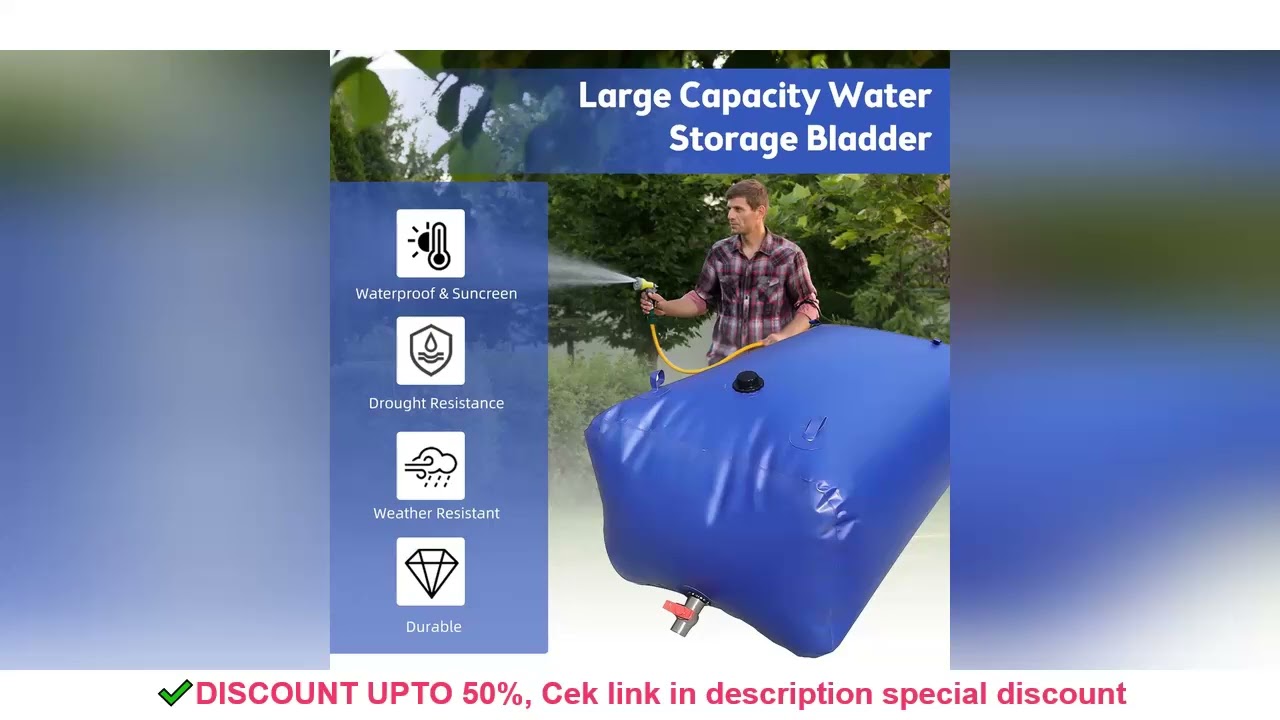 Large Capacity Water Storage Bladder 50L / 13.21Gal Foldable Portable Water Tank Camping Garden Drou