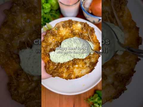 Video thumbnail: Crispy Beef Tacos with Garlic Lime Aioli 🌮 (Recipe pinned in the comments)