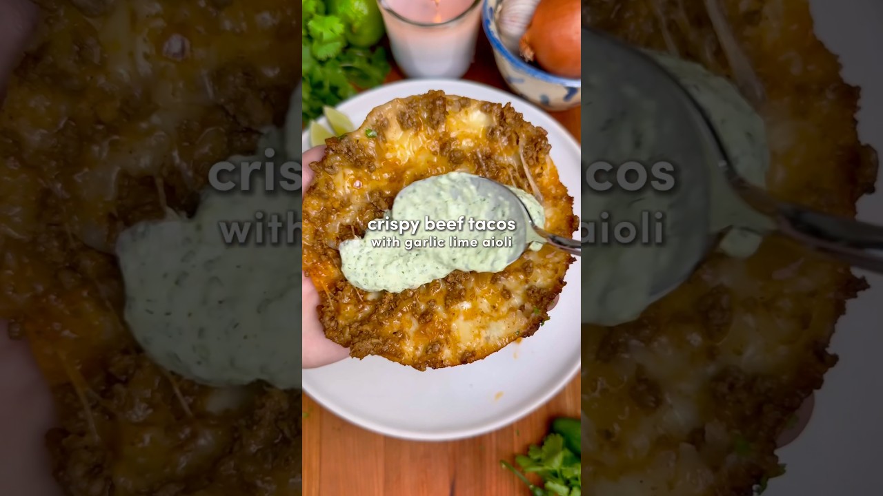 Crispy Beef Tacos with Garlic Lime Aioli 🌮 (Recipe pinned in the comments)