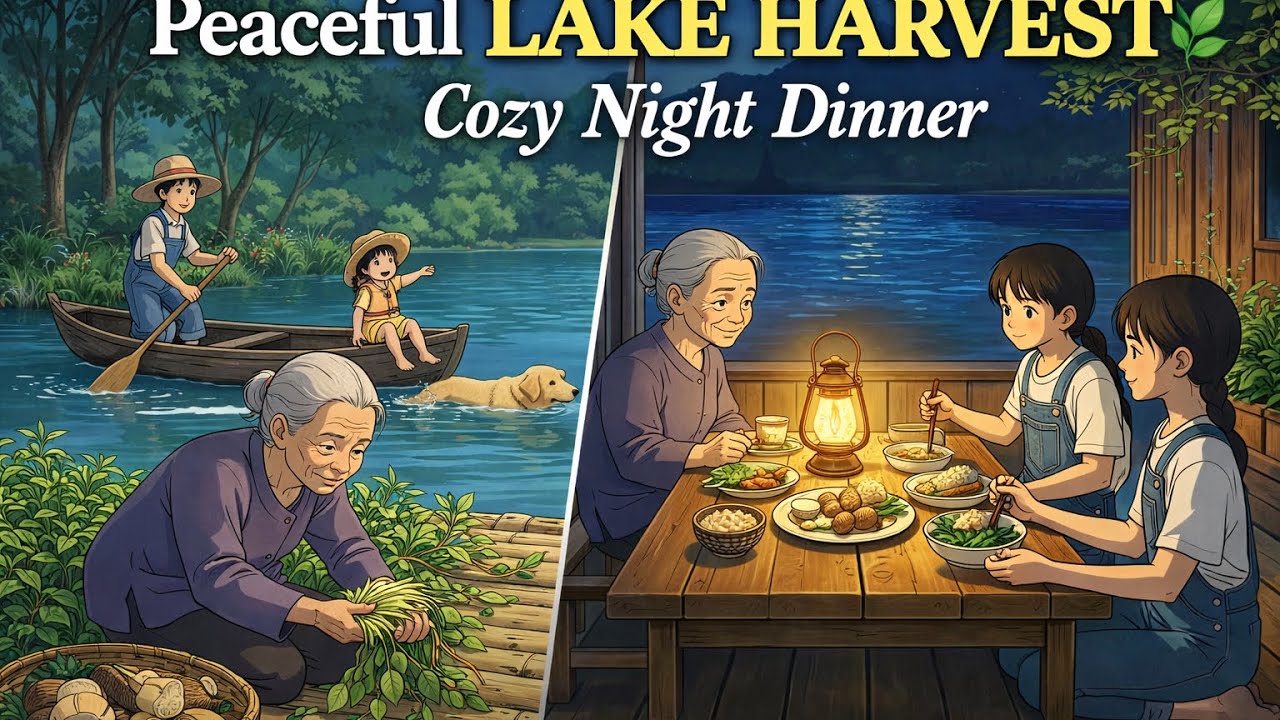 A Quiet Day by the Lake… Bamboo Harvest & Warm Night Meal | Ghibli Style.