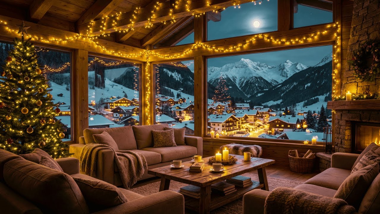 Cozy Snowy Christmas Night ❄️ Fireplace Glow & Peaceful Holiday Ambience