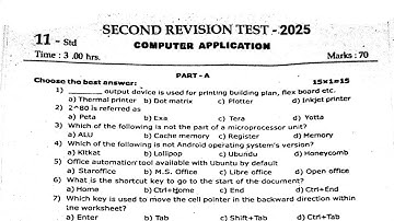 11thComputer Application Second Revision Test-2025 original Question paper important Questions Bank