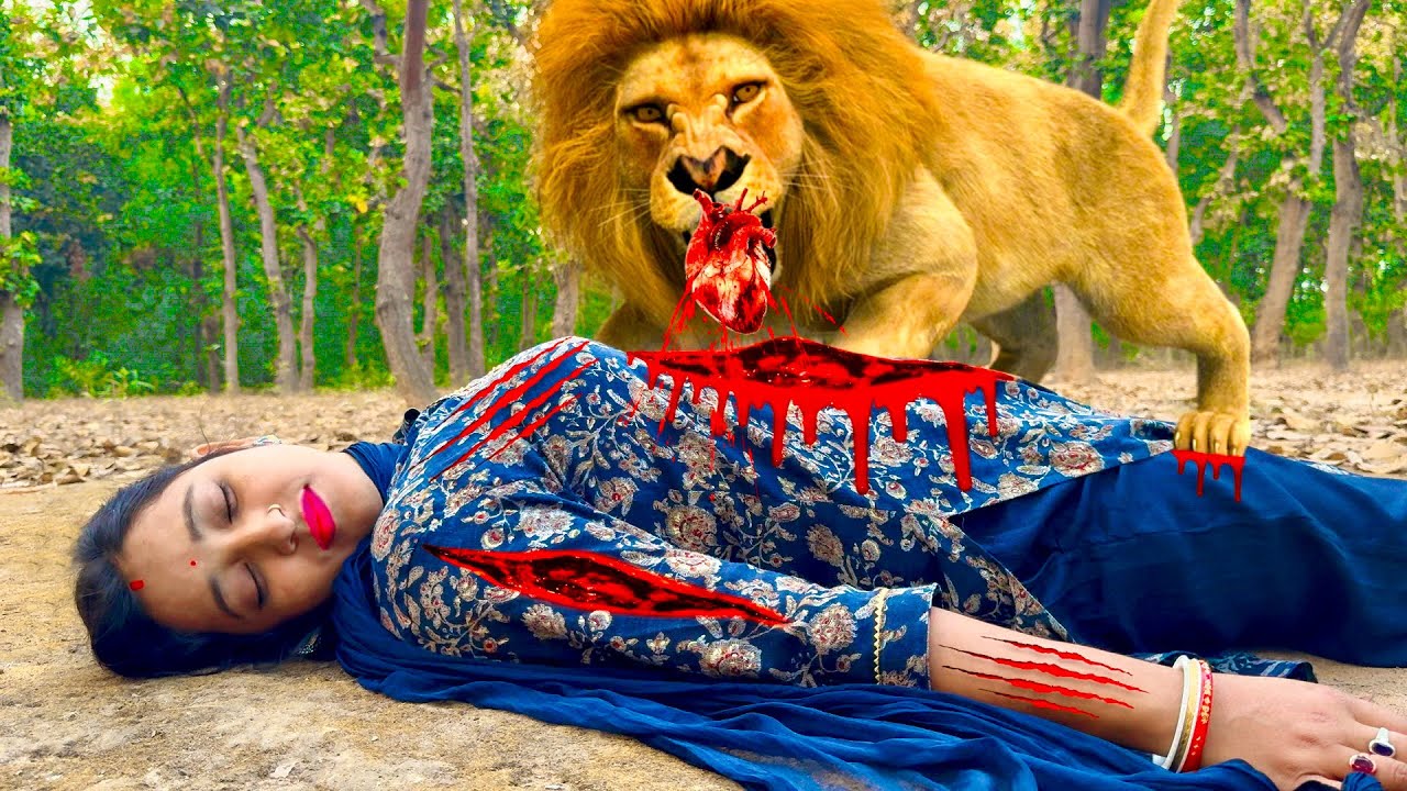 Lion Attack On Village Girl In Forest