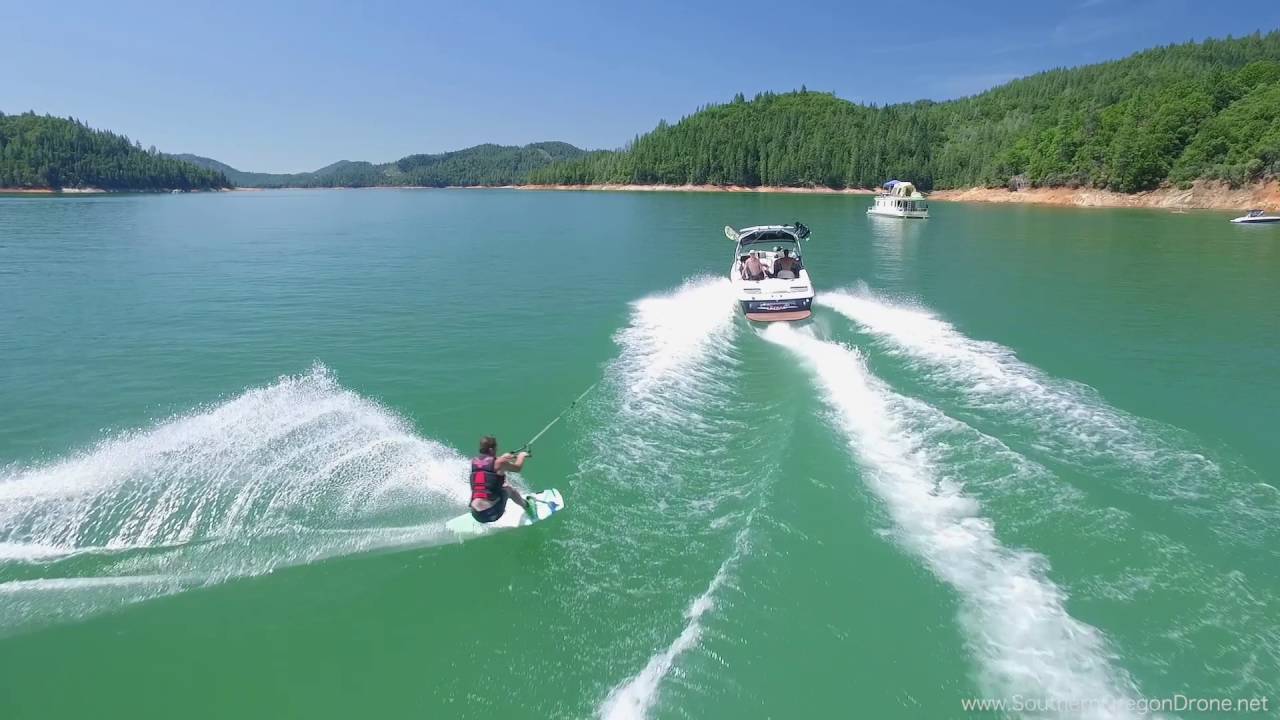 Wakeboarding on Shasta Lake Aerial Perspective Southern Oregon