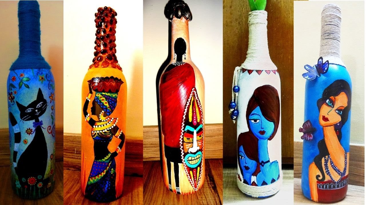 5 Bottle Painting Ideas/ Bottle Art - YouTube