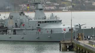 The LÉ George Bernard Shaw arriving at Rathmullan Pier