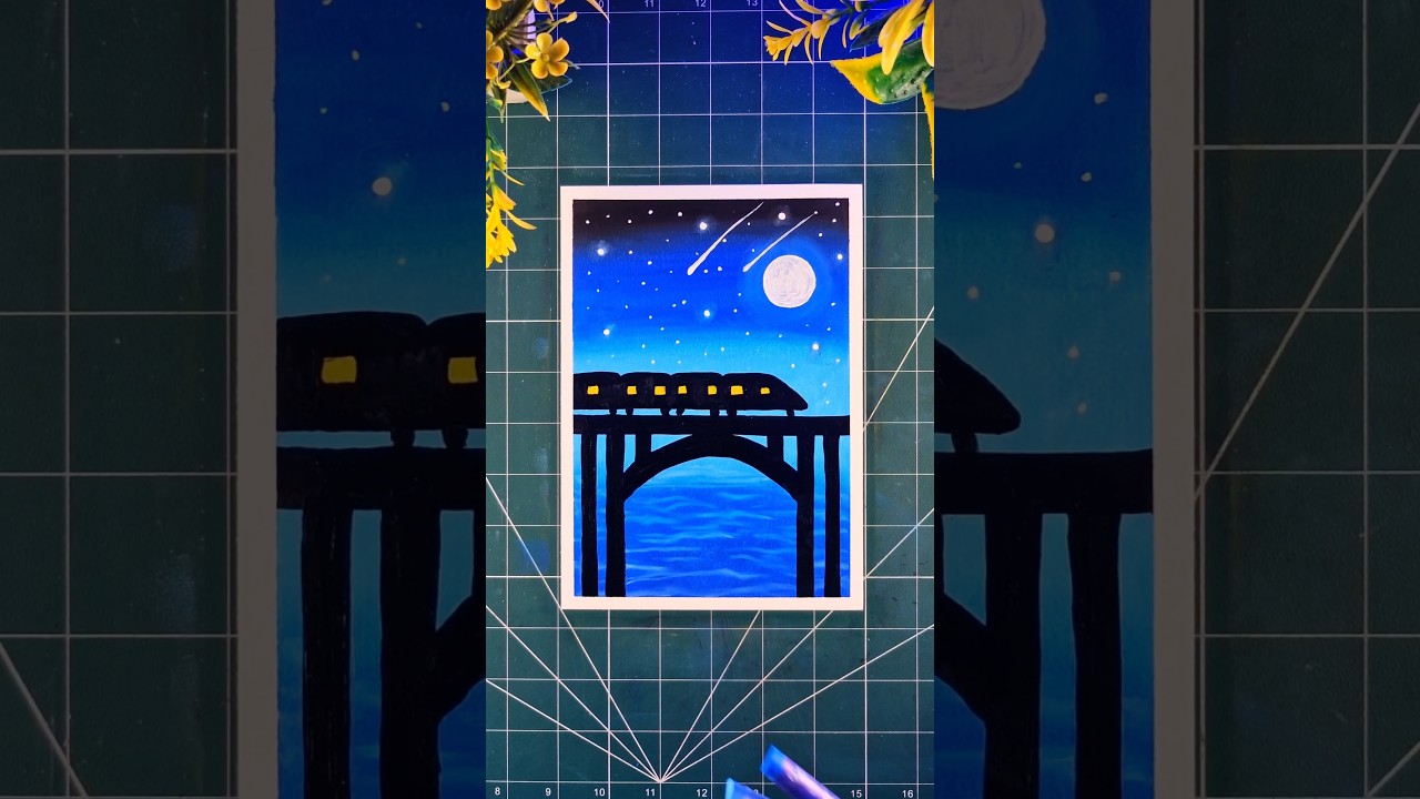 Beautiful Night Train 🚃🚂 Scenery | Gallery Soft Oil Pastels Drawing Step by Step 