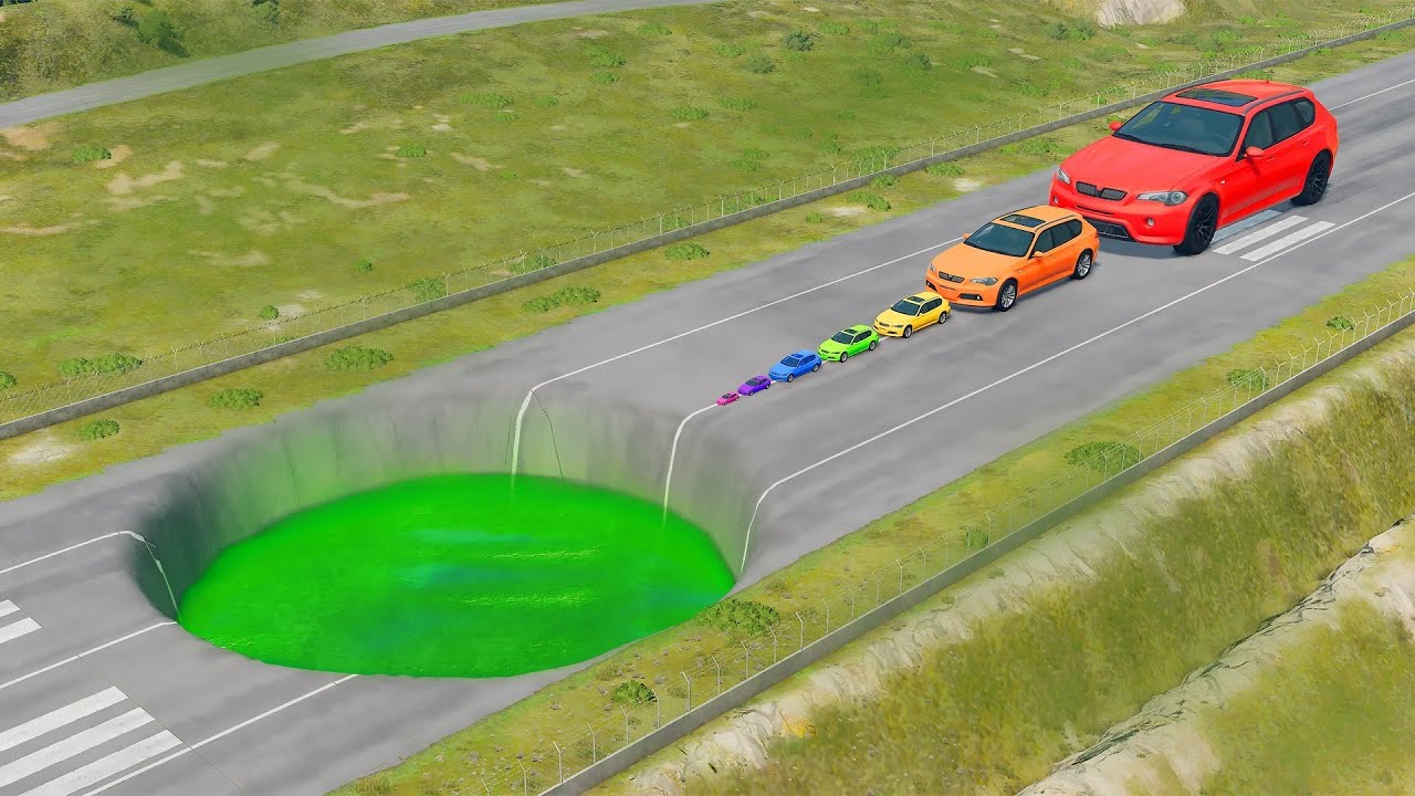 Big And Small Cars VS Massive Acid Pit🧪– BeamNG.Drive | Beam Studio +