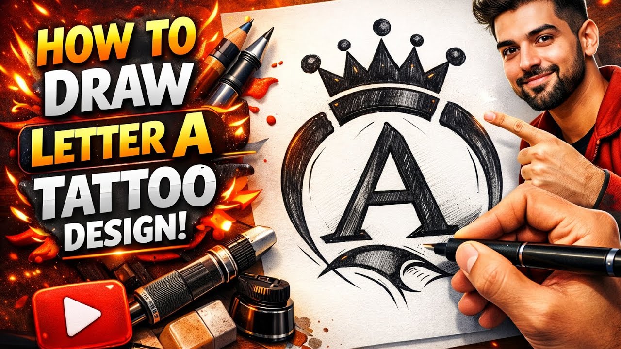 How to Draw Letter A Tattoo Design | Step by Step Easy Tutorial ✍️🔥