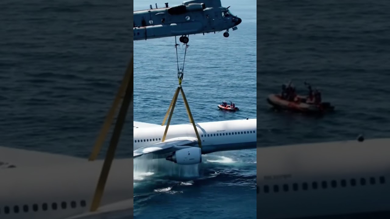 Helicopter Lifts Submerged Passenger Plane