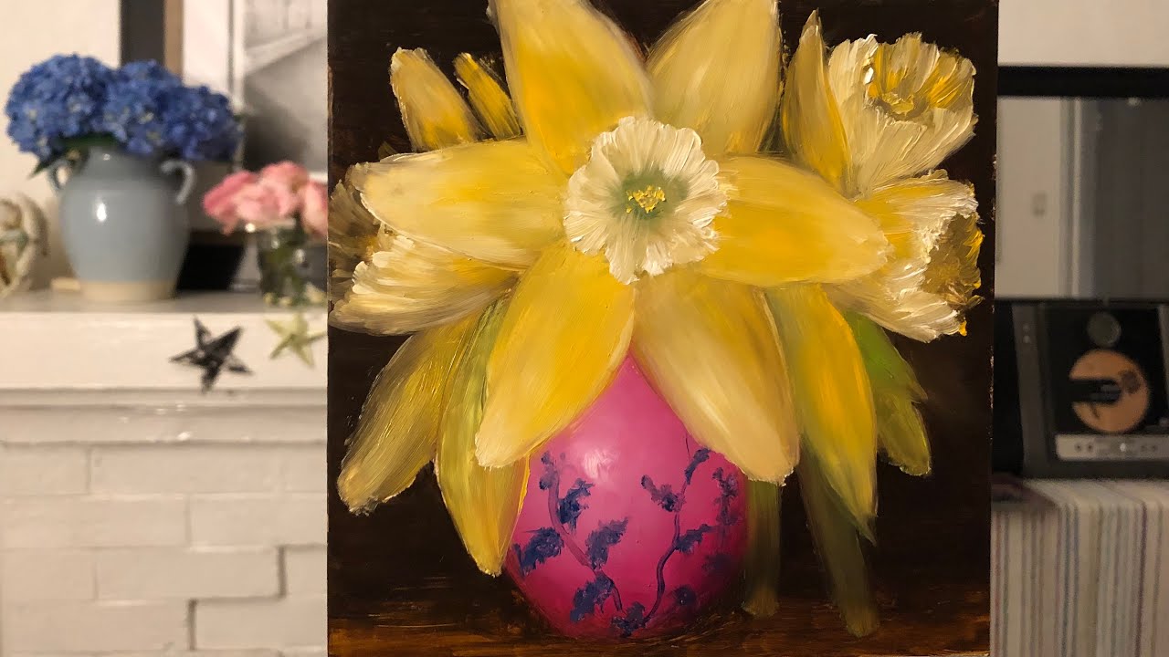 Daffodils and Pink Vase oil painting tutorial, part 2, episode 12 - YouTube