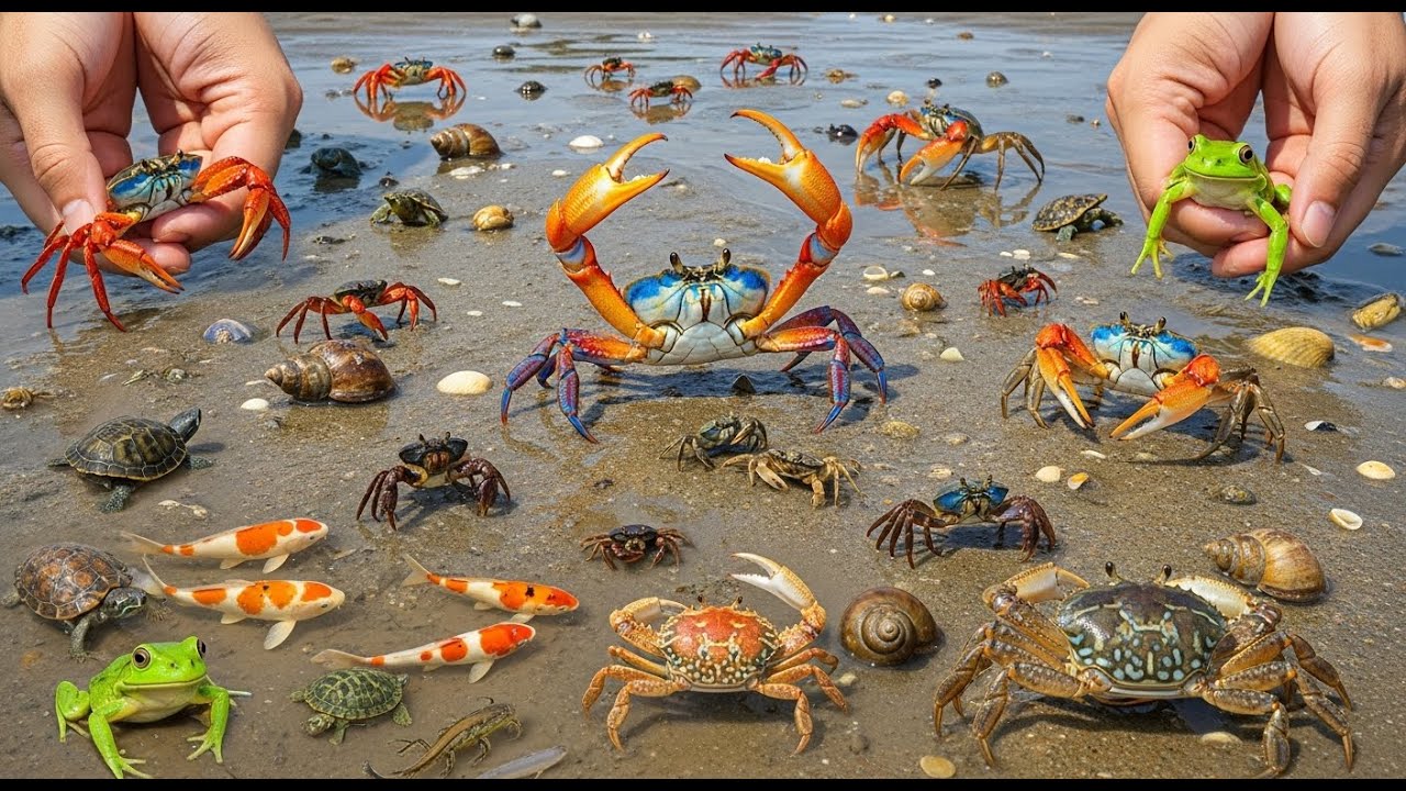 Hand Catching Rainbow Fish & Baby Turtles in Mud | Real Village Aquaculture Life