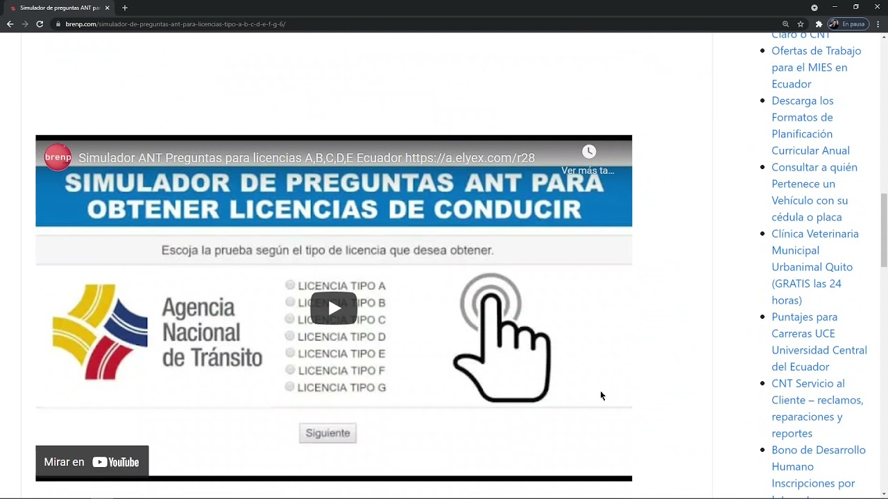 Simulador de preguntas ANT para licencias tipo A, B, C, D, E, F, G