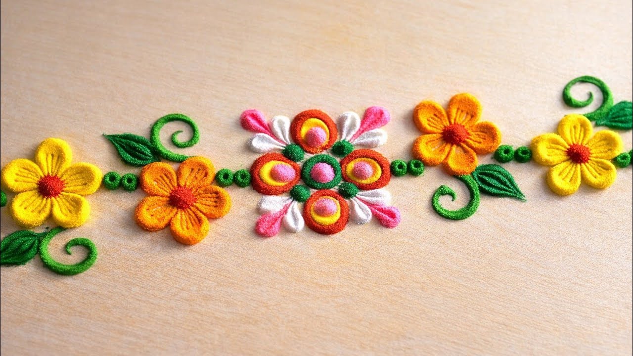 घाई गडबडीत काढा अतिशय सोपी आणि सुंदर बाॅर्डर रांगोळी डिजाईन🌼Simple Border Rangoli🌼👌