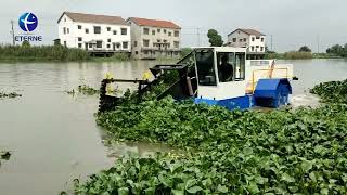 Water Hyacinth Harvester in Action | Sailing, Harvesting, & Unloading by Eterne Machinery