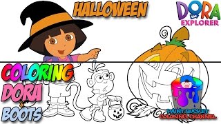 Dora The Explorer And Boots Halloween Coloring Page  Nickelodeon Nick Jr Coloring Book For Kids