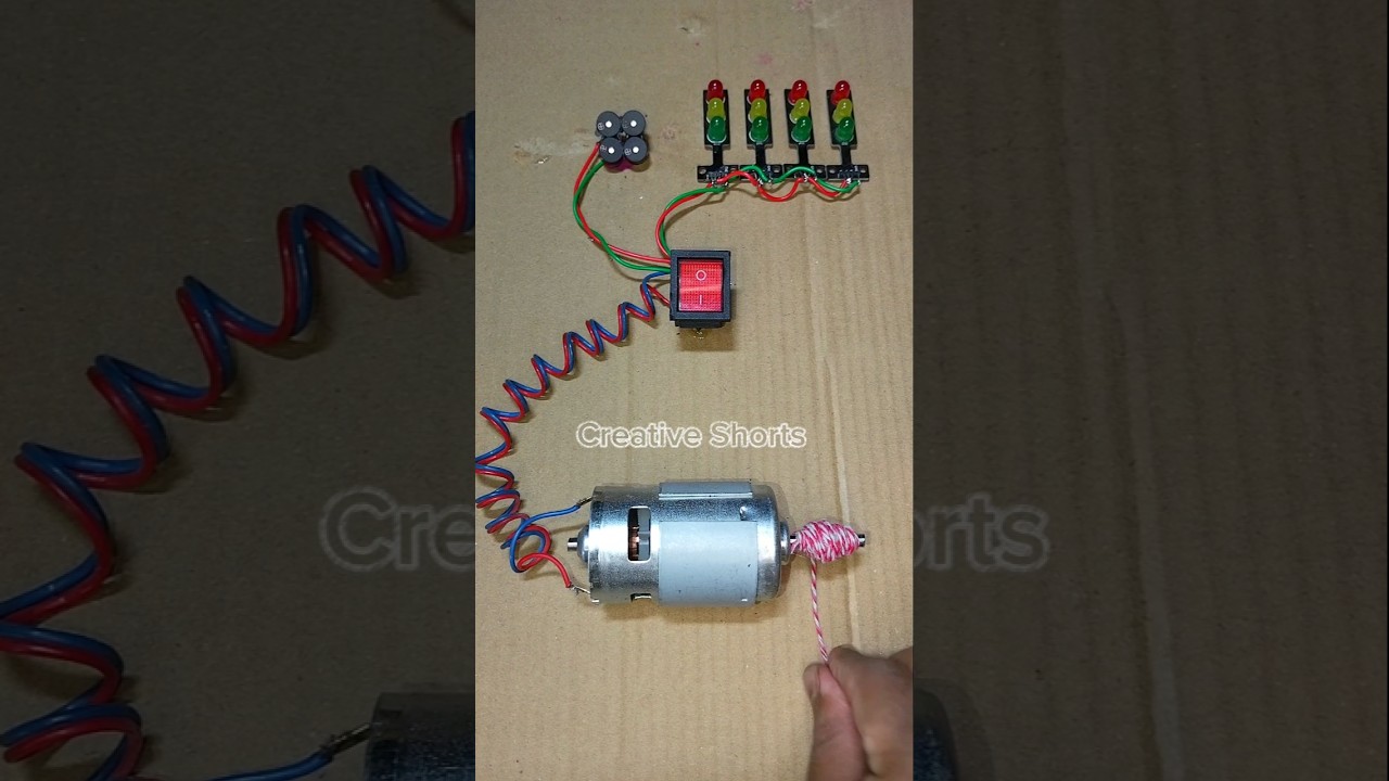 Turning a 775 DC Motor Powering Into 4 Traffic Light and 4 Buzzers _ DC Motor 