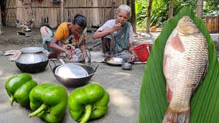 Totally DIFFERENT STYLE fish cooking & eating recipe with FRESH CAPSICUM by santali TRIBE grandma