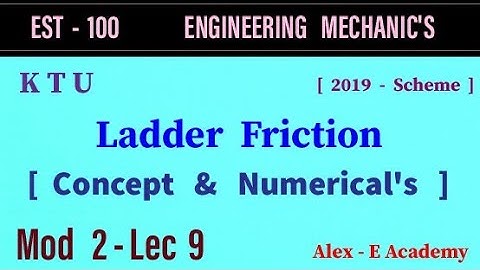 EST 100 - Mechanics | Mod 2 - Lec 9 | Ladder Friction - Concept & Numerical Problem | KTU - S1 S2 |