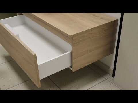 Mobile bagno Made in Italy sfalsato sospeso effetto legno rovere 100 cm.