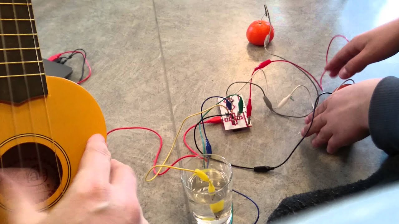 Makey makey fruit drums with ukulele fourchord YouTube