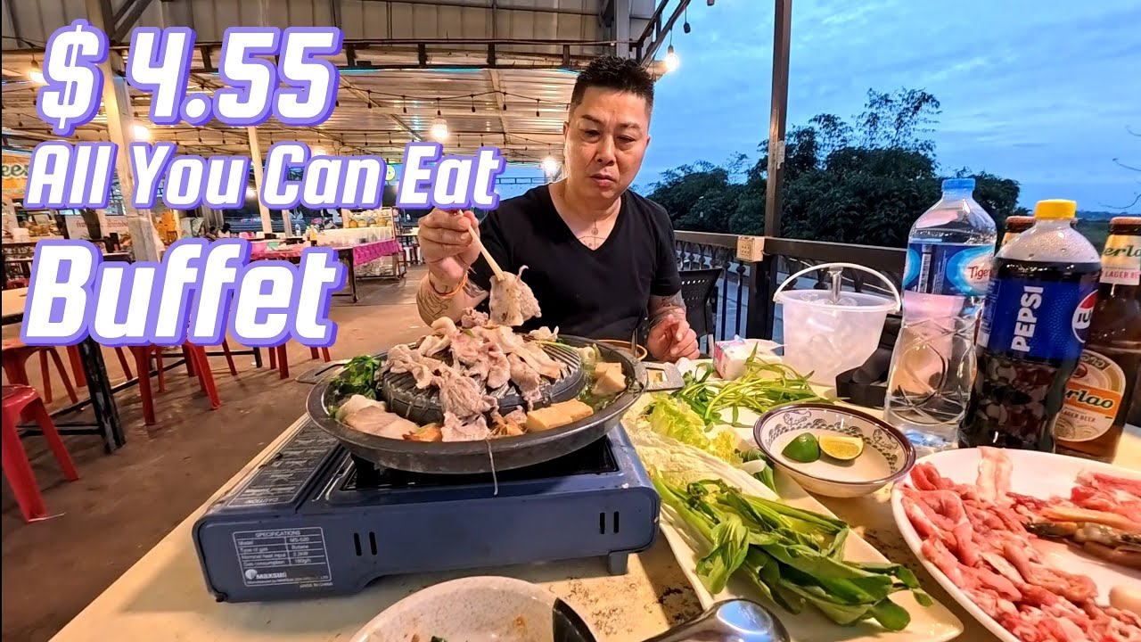 Buffet by the Mekong riverside in Vientiane, Laos 