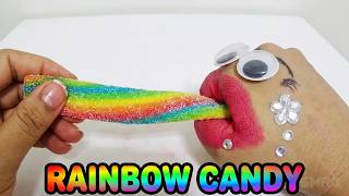 Long Fizzy Fruity Rainbow Belt Hand Eating Asmr Show | Most Satisfying ASMR Candy Sounds