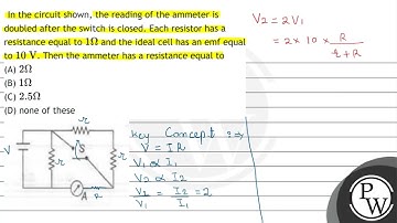 In the circuit shown, the reading of the ammeter is doubled after the switch is closed. Each res...