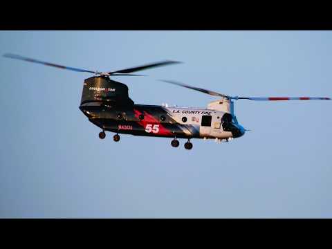Lemon Fire - Bell 205 & CH-47 Helicopters Used to Fight Wildfires, Palmdale California