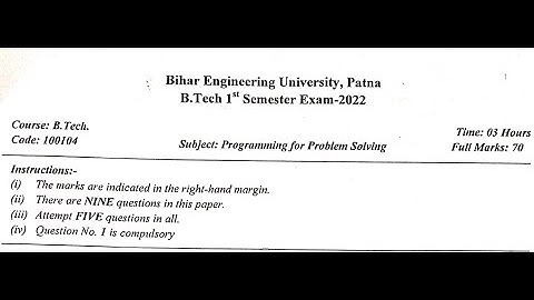 Programming For Problem Solving || BEU 2022 Question Paper-100104 || B-Tech || Bihar Engineering Uni