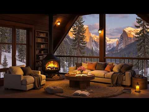 Serene Day In Cozy Winter Cabin Ambience Soothing Piano Jazz Crackling Fireplace To Relaxation 
