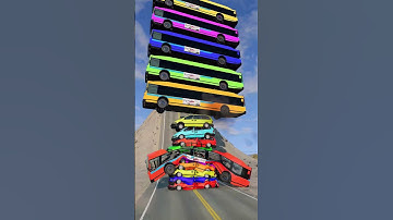 Mixed Colour Vans & Buses Fall Crash - BeamNG.drive #youtubeshorts
