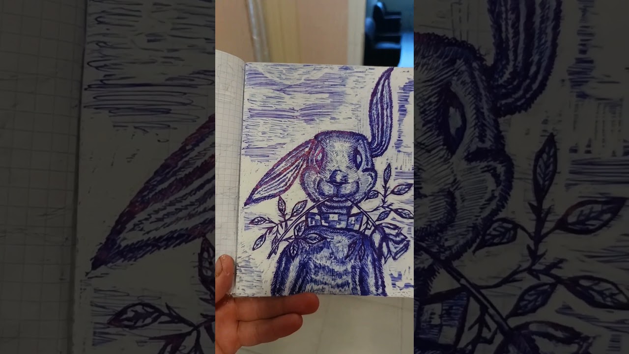Я рисовал "Влюблённый кролик" 🐇 штрих и ручка 
