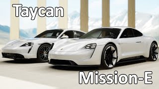 2020 Porsche Taycan next to the 2015 Concept Mission E. Link to purchase the video below:
