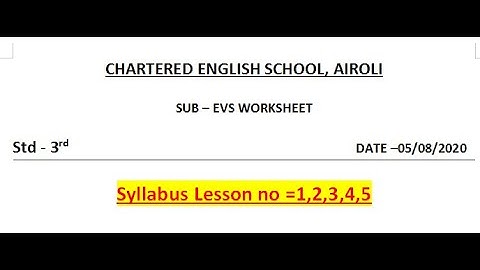 Std. 3rd  , EVS Worksheet Lesson no 1,2,3,4,5