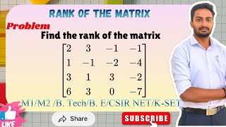 Find the Rank of Matrix [[2,3,-1,-1],[1,-1,-2,-4],[3,1,3,-2],[6,3,0,-7]] |VTU M1/M2 B.E. 