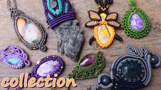 (Review#Ep28) Collection-Macrame stone necklace -Gemstones-Waxed cord handmade-Cabochon stone