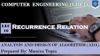Lec-16_Recurrence Relation | Analysis and Design of Algorithm | Computer Engineering Lec 17 Analyzing Recursive Algorithm Analysis And Design Of Algorithm Computer Engineering