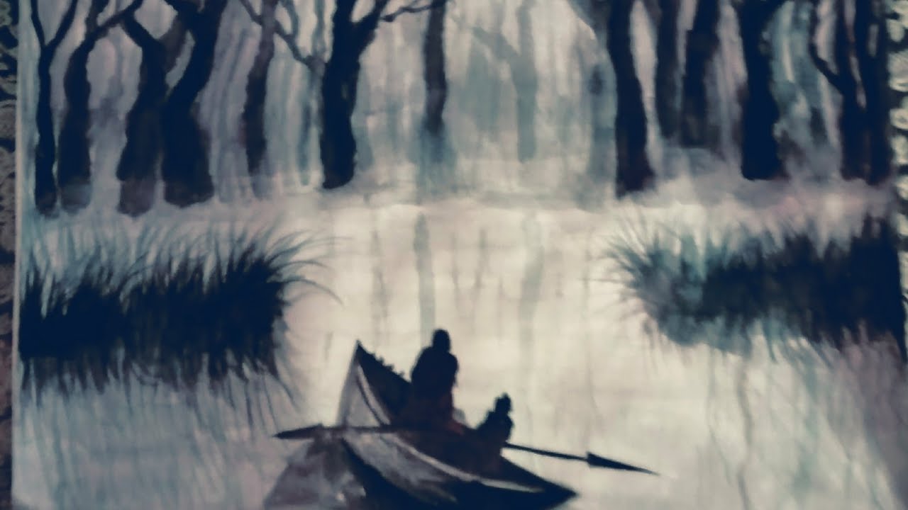 How To Paint A Foggy Trees !! How To Draw Foggy Landscape!! Foggy