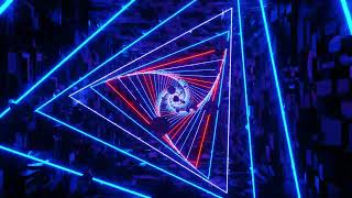 Glitter triangular tunnel with glass balls with colored glow triangles. Vj loop action background.