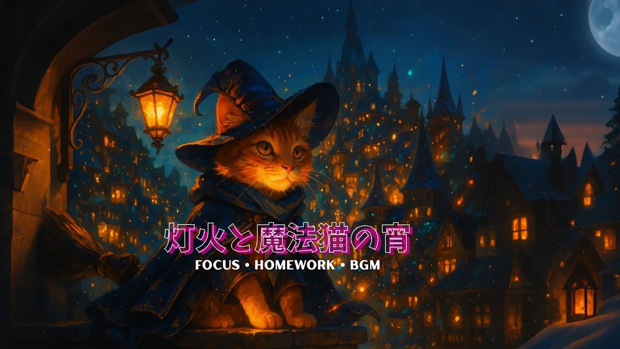 2 Hour Lo-fi with White Noise | Wizard Cat BGM for Study & Relaxation（白噪音添加）