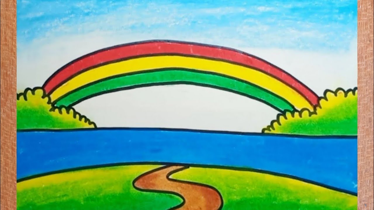 How to draw rainbow scenery with oil pastels |Drawing easy scenery ...