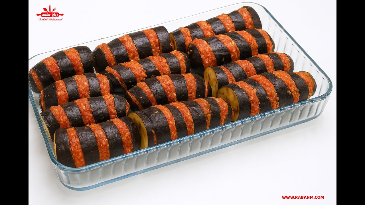 وجبة شهية بالباذنجان واللحم المفروم بطريقة مرتبة كباب الباذنجان واللحم المفروم مع رباح محمد