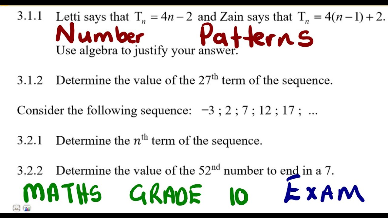 Mathematics Grade 10 Number Patterns EXAM 1 Term 4 ...