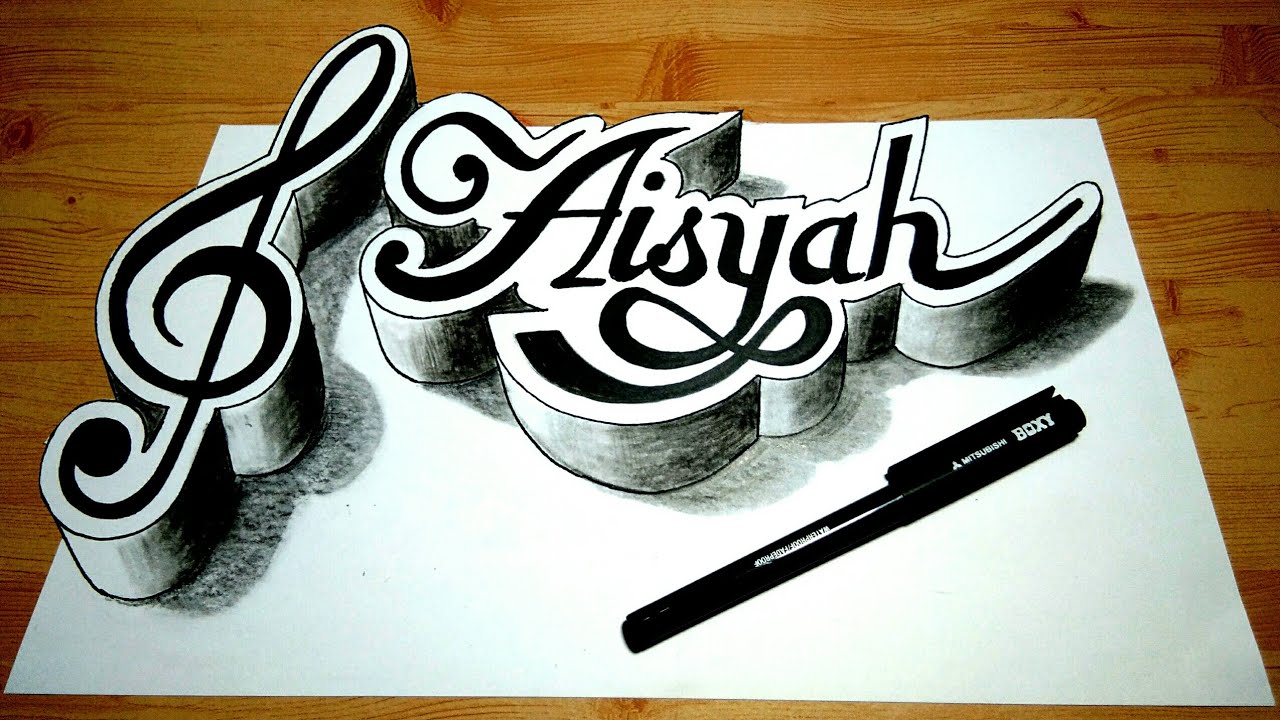 Cara Menggambar 3d Nama Aisyah Istri Rasulullah 3d Drawing 