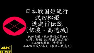 【4KHDR】 日本戦国姫紀行 武田松姫公 逃避行伝説〔信濃・高遠城〕武田貞姫(武田勝頼公息女)仁科小督姫(仁科盛信公息女)小山田香具姫(教来石香具姫・香貴姫)小山田信茂公養女(教来石氏) 【4KHDR】 日本戦国姫紀行 武田松姫公 逃避行伝説〔信濃・高遠城〕武田貞姫(武田勝頼公息女)仁科小督姫(仁科盛信公息女)小山田香具姫(教来石香具姫・香貴姫)小山田信茂公養女(教来石氏)