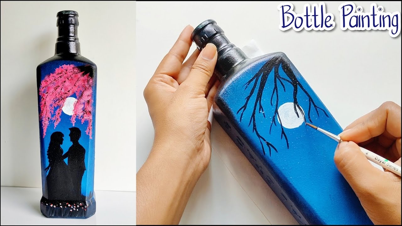 Moon Light Love Couple Bottle Painting/ DIY Bottle Painting Idea ...