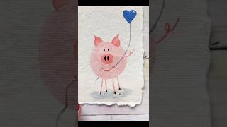 Easy Watercolor Valentine Pig Tutorial #easywatercolor #shorts #valentinesday