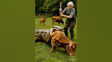 Will the old man manage to save the cow from the snake?🐄🐍❓노인이 소를 뱀에게서 구해낼 수 있을까? #rescue #cow #snake