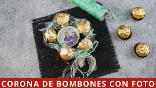 Corona de bombones con foto para regalar